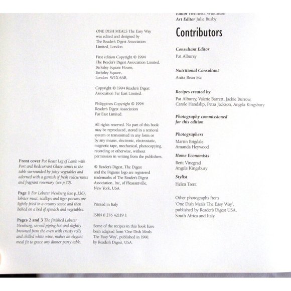 Reader's Digest "ONE DISH MEALS THE EASY WAY" Cookbook Hardcover Jan 1, 1994 New - Picture 3 of 4